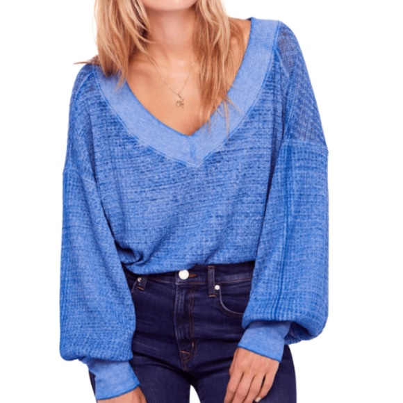 Free People South Side Thermal Blue Top. Size: M,L - Picture 2 of 8